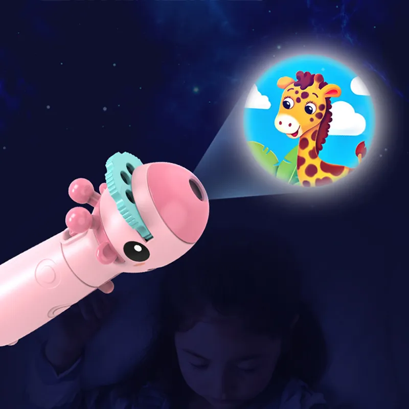Brinquedo de lâmpada de lanterna de projeção infantil luz de foto de desenho animado bonito na hora de dormir aprendendo brinquedos divertidos Rosa big image 1