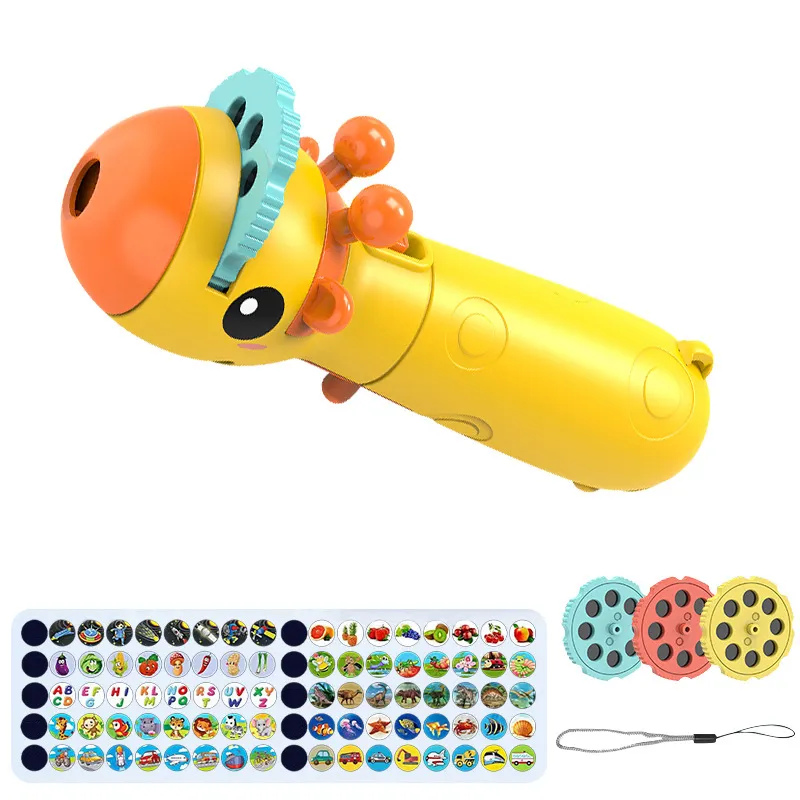 Brinquedo de lâmpada de lanterna de projeção infantil luz de foto de desenho animado bonito na hora de dormir aprendendo brinquedos divertidos Amarelo big image 1