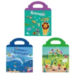 Pacote de 3 adesivos reutilizáveis para crianças livros diy cena quebra-cabeça adesivos de papelaria adesivos de educação infantil livros presente para crianças Cor-A
