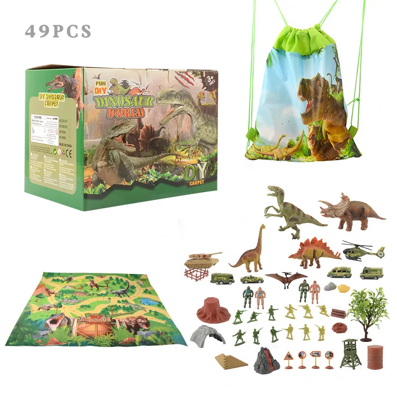 49Pcs Dinosaur Toys Kids Activity Play Mat Realistic Dinosaur Jurassic Dinosaur Play Set  big image 1