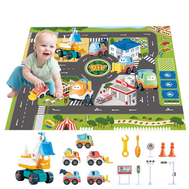 

Kids Play Mat City Engineering Rug Carpet with DIY Disassembly Assembly Engineering Vehicle Toys Set