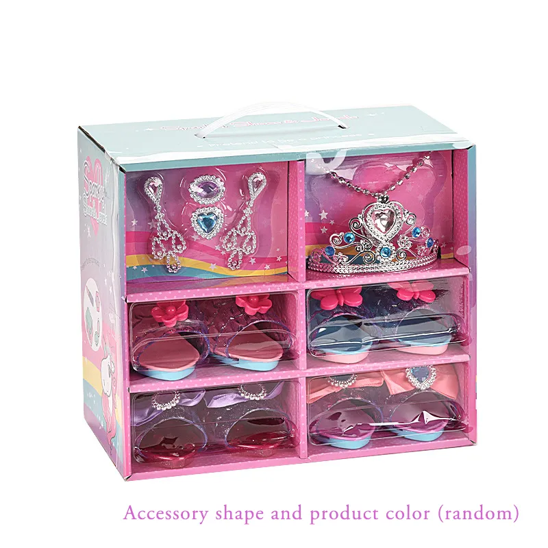Princess Dress Up Shoes Jewelry Toys Set Girls Role Play Pretend Toys Kit Gift (Accessories shape and color are random) Pink big image 1
