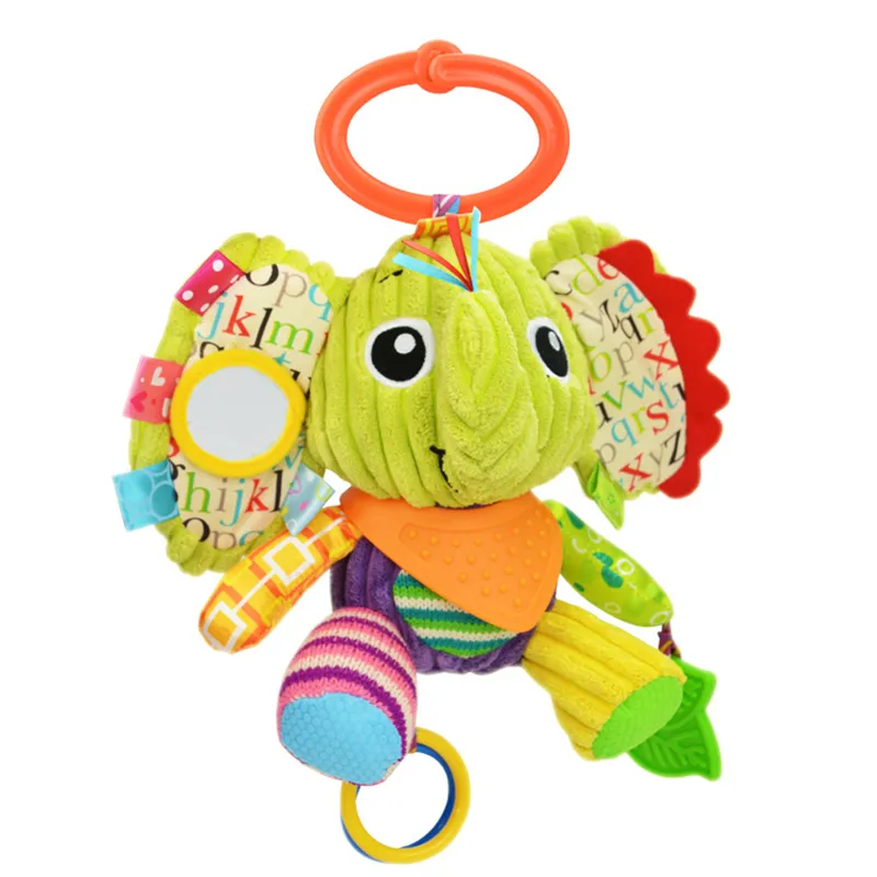 Baby Plush Animal Rattle Doll Car Seat Stroller Crib Soothing Toys with Teether and Sound Paper Green