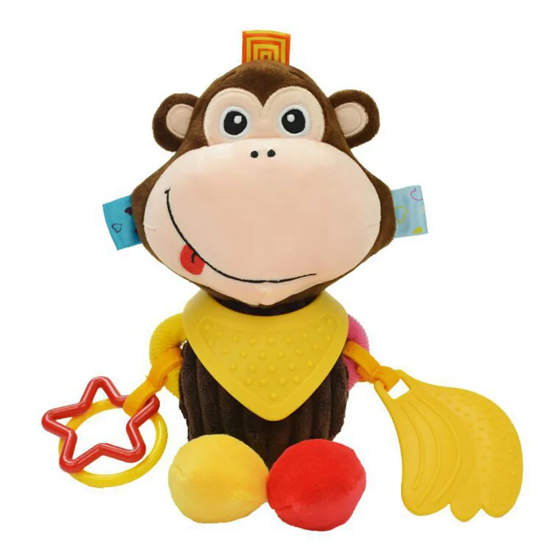 Baby Plush Animal Rattle Doll Car Seat Stroller Crib Soothing Toys with Teether and Sound Paper Brown