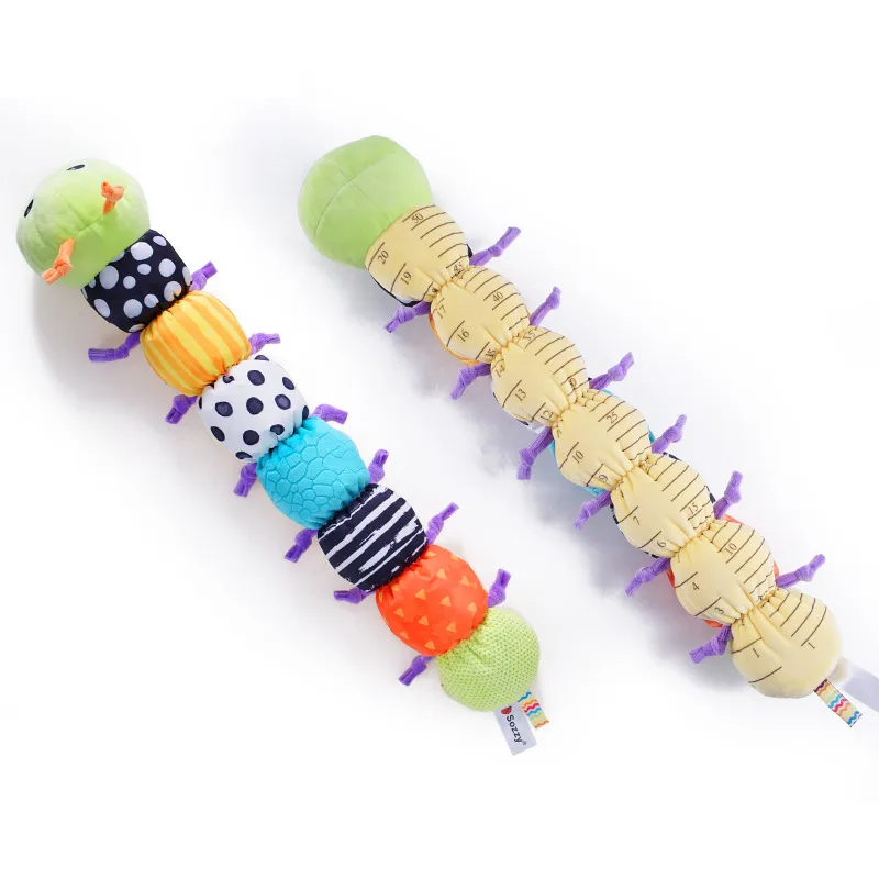 Musical Caterpillar Toy Multicolor Crinkle Rattle Soft Stuffed Cuddly Sensory Toy with Ruler Design  big image 1