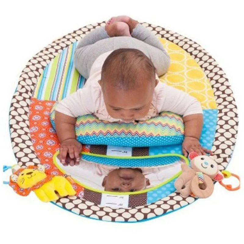 Baby Tummy Time Mat Play Mat Infants Changing Pad Height Measure Chart with Plush Pillow & Mirror Multi-color image 2