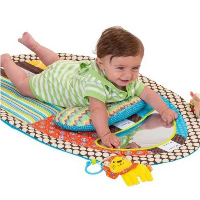 Baby Tummy Time Mat Play Mat Infants Changing Pad Height Measure Chart with Plush Pillow & Mirror Multi-color image 3