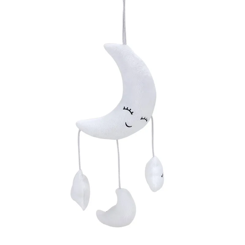 Baby Hanging Rattle Toys Clouds Moon Stars Plush Doll Stroller Crib Hanging Pendant Toy White image 4