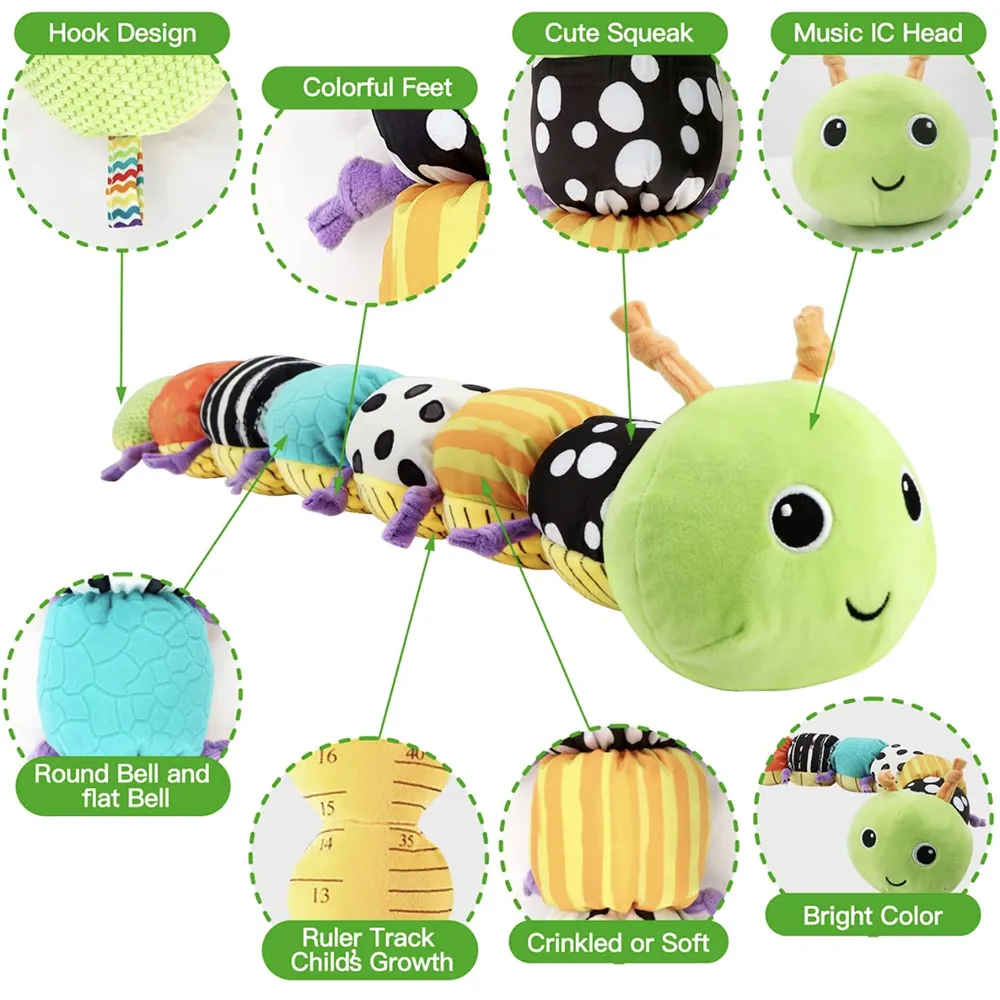 Musical Caterpillar Toy Multicolor Crinkle Rattle Soft Stuffed Cuddly Sensory Toy with Ruler Design  image 5