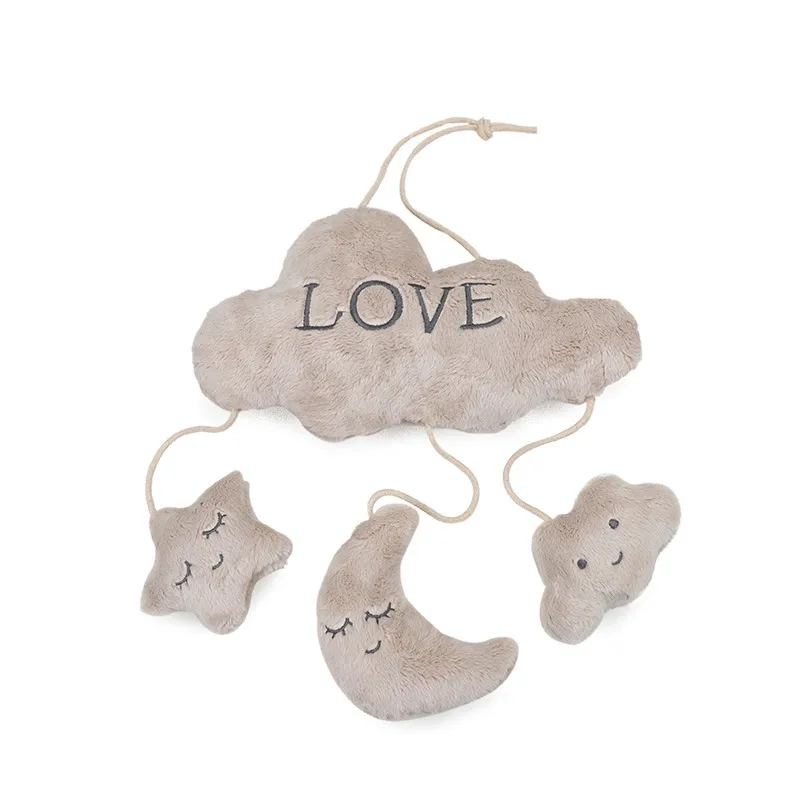 Baby Hanging Rattle Toys Clouds Moon Stars Plush Doll Stroller Crib Hanging Pendant Toy Grey