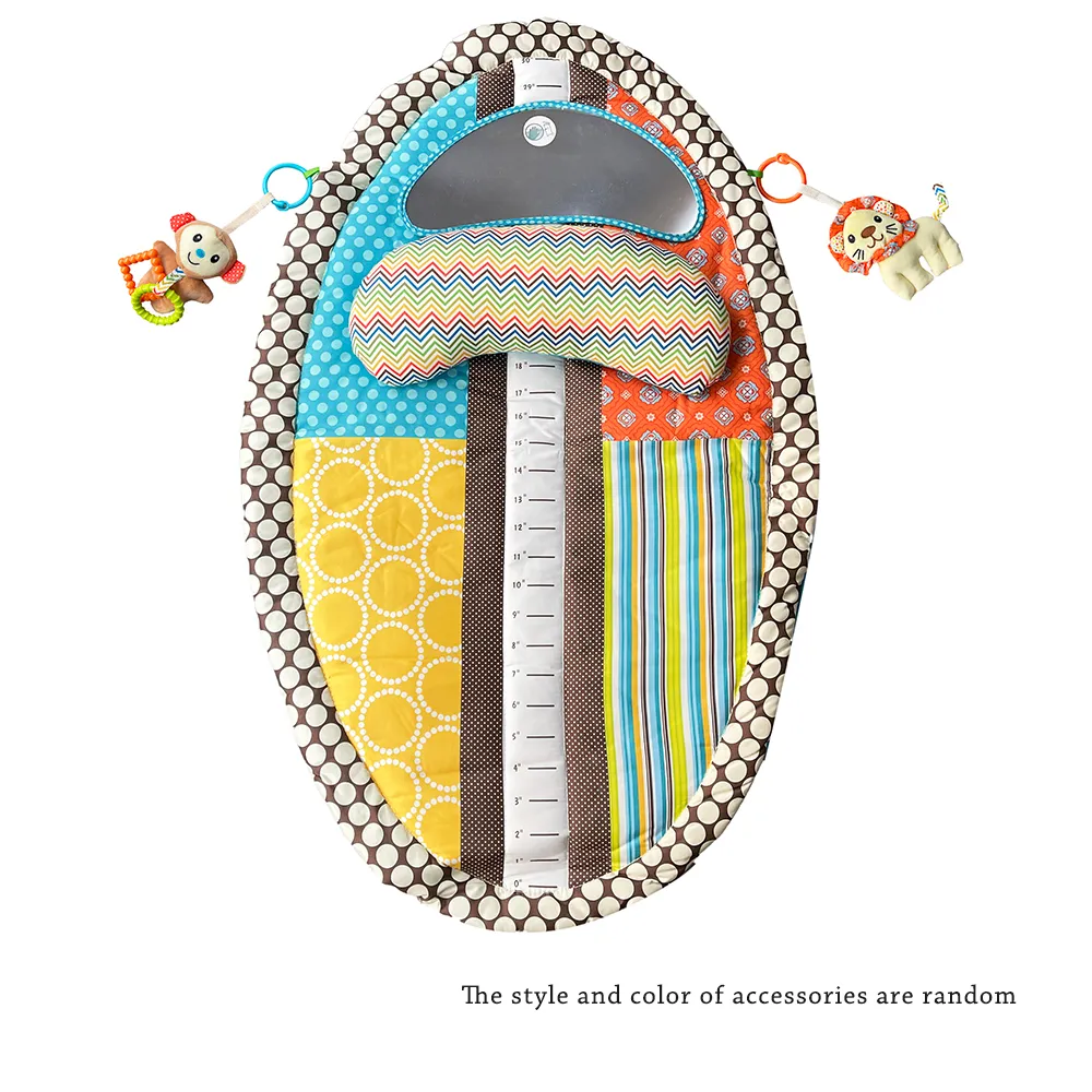 Baby Tummy Time Mat Play Mat Infants Changing Pad Height Measure Chart with Plush Pillow & Mirror Multi-color big image 1