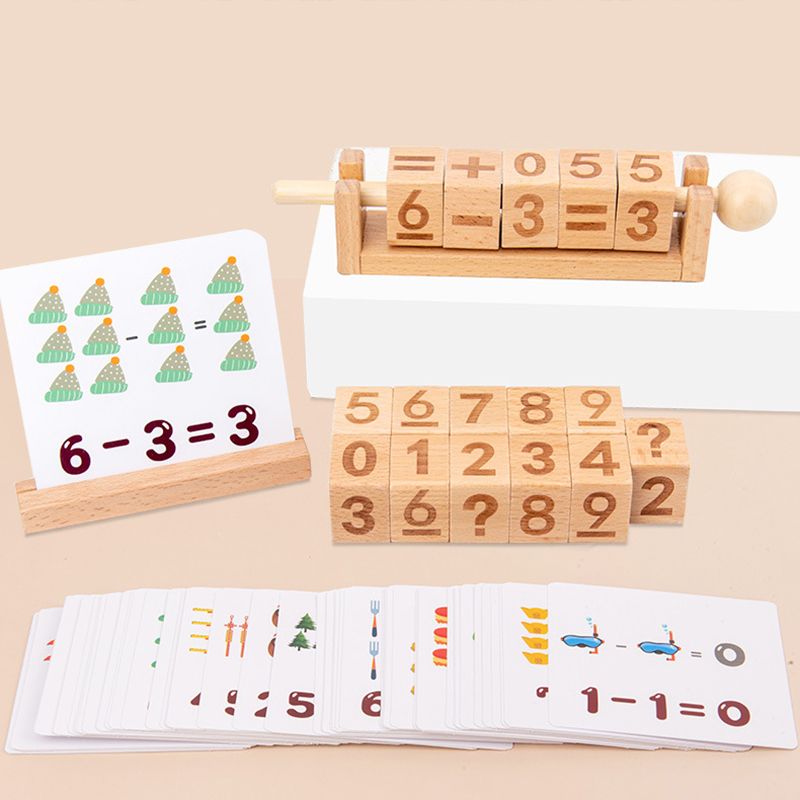 Wooden Reading Blocks Spelling Games Montessori Spinning Alphabet Math Calculation Learning Toy for 