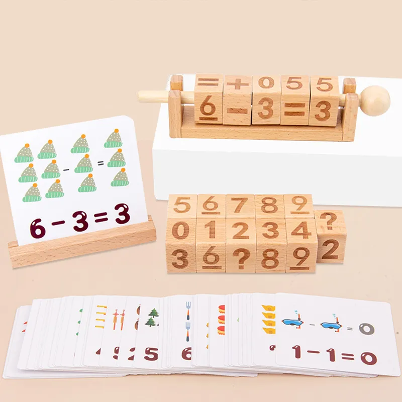 Wooden Reading Blocks Spelling Games Montessori Spinning Alphabet Math Calculation Learning Toy For Preschool Boys Girls