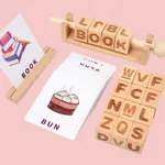 Wooden Reading Blocks Spelling Games Montessori Spinning Alphabet Math Calculation Learning Toy for Preschool Boys Girls Color-A