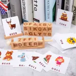 Wooden Reading Blocks Spelling Games Montessori Spinning Alphabet Math Calculation Learning Toy for Preschool Boys Girls Color-A image 4