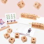 Wooden Reading Blocks Spelling Games Montessori Spinning Alphabet Math Calculation Learning Toy for Preschool Boys Girls Color-A image 5