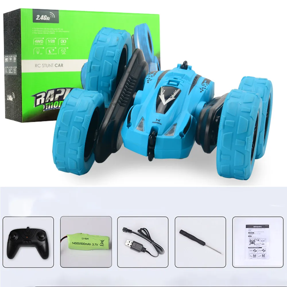 

Remote Control Car 4WD 2.4Ghz Double Sided 360° Rotating 180° Tumbling with Headlights Kids Stunt Car Toy