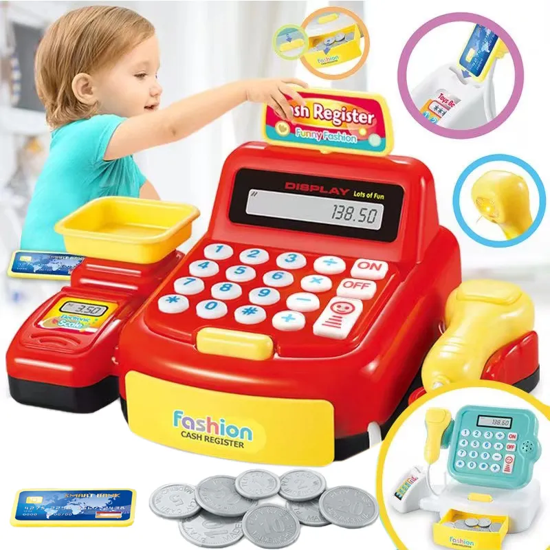 

Pretend Play Cash Register Toy with Coins & Bank Cards & Bar Code Scanner Develops Early Math Skills