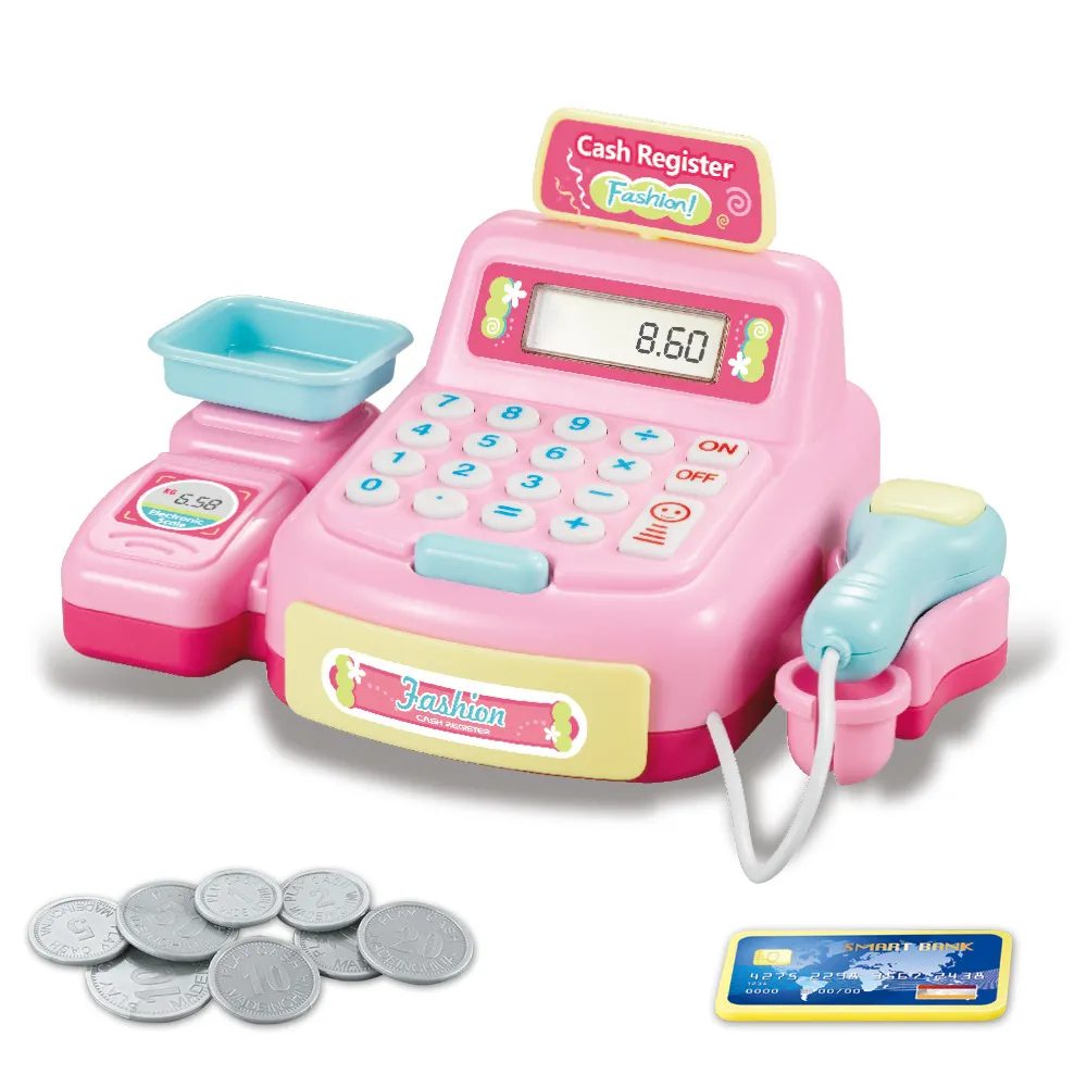 Pretend Play Cash Register Toy With Coins & Bank Cards & Bar Code Scanner Develops Early Math Skills