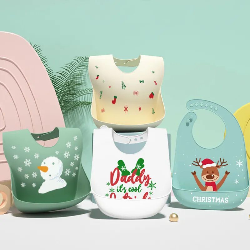 Food Grade Silicone Baby Bibs with Large Capacity Food Catcher Pocket Adjustable Portable Soft Foldable Toddler Bib big image 3