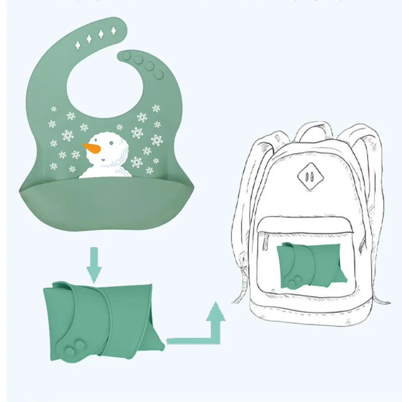 Food Grade Silicone Baby Bibs with Large Capacity Food Catcher Pocket Adjustable Portable Soft Foldable Toddler Bib big image 4