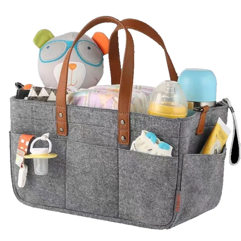 Baby Diaper Caddy Organiser Felt Portable Nursery Bin with Stroller Straps