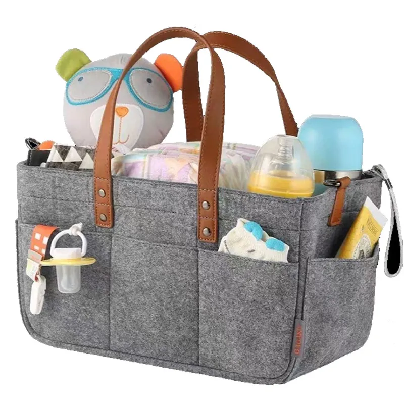 Baby Diaper Caddy Organiser Felt Portable Nursery Bin with Stroller Straps Color-A big image 1