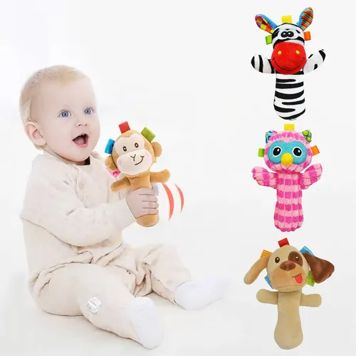 Hochet en peluche pour bébé jouets confort doux animal en peluche hochet à main développement poignée jouet