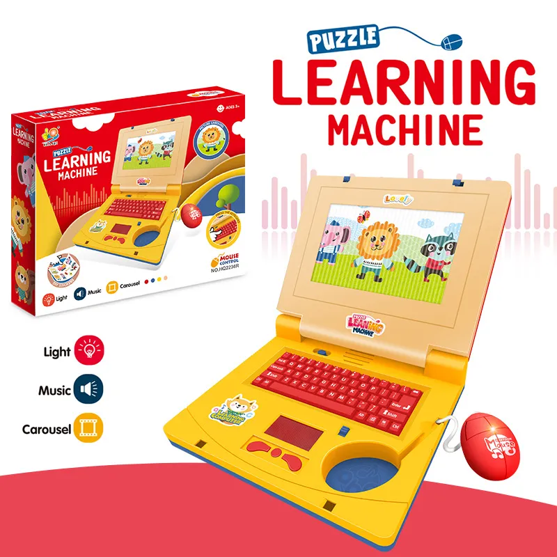 ordinateur portable éducatif pour enfants lumières et musique dessin animé machine d'apprentissage avec souris jouets d'éducation précoce Couleur-A big image 1