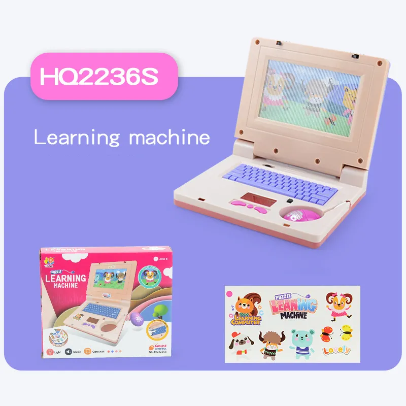 Educational Laptop for Kids Lights and Music Cartoon Learning Machine with Mouse Early Education Toys Color-B