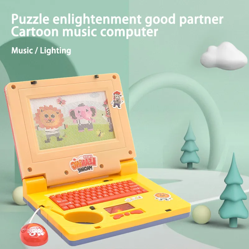 教育筆記本電腦兒童燈光音樂卡通學習機帶鼠標早教玩具 顏色-A big image 1