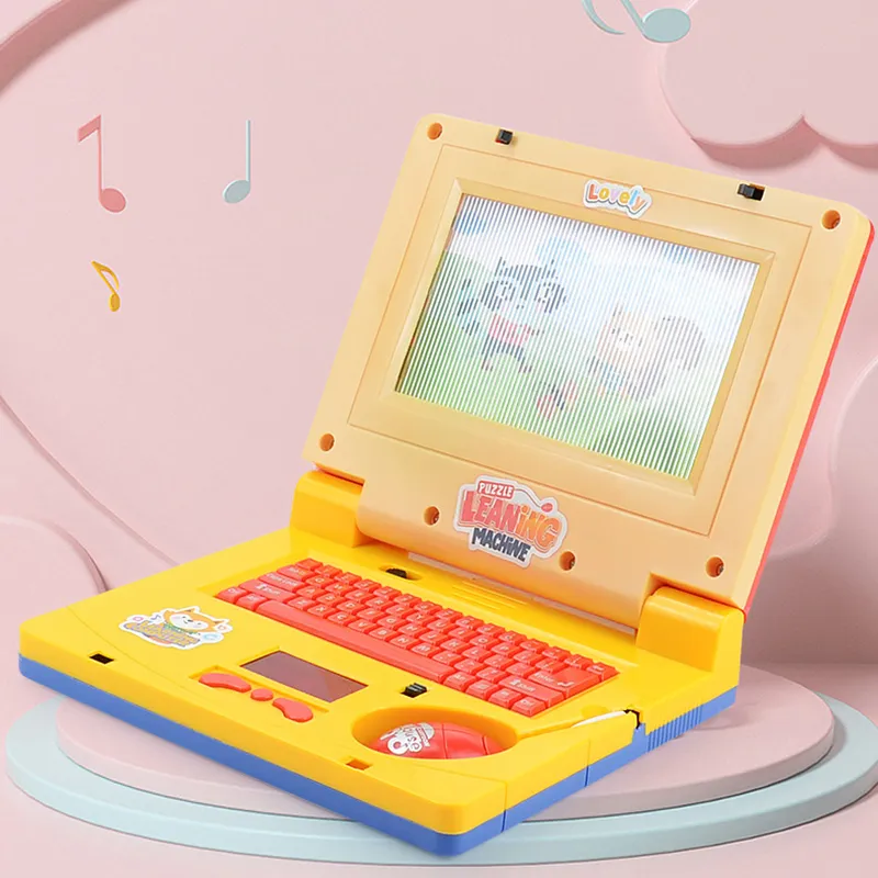 Educational Laptop for Kids Lights and Music Cartoon Learning Machine with Mouse Early Education Toys Color-A big image 1