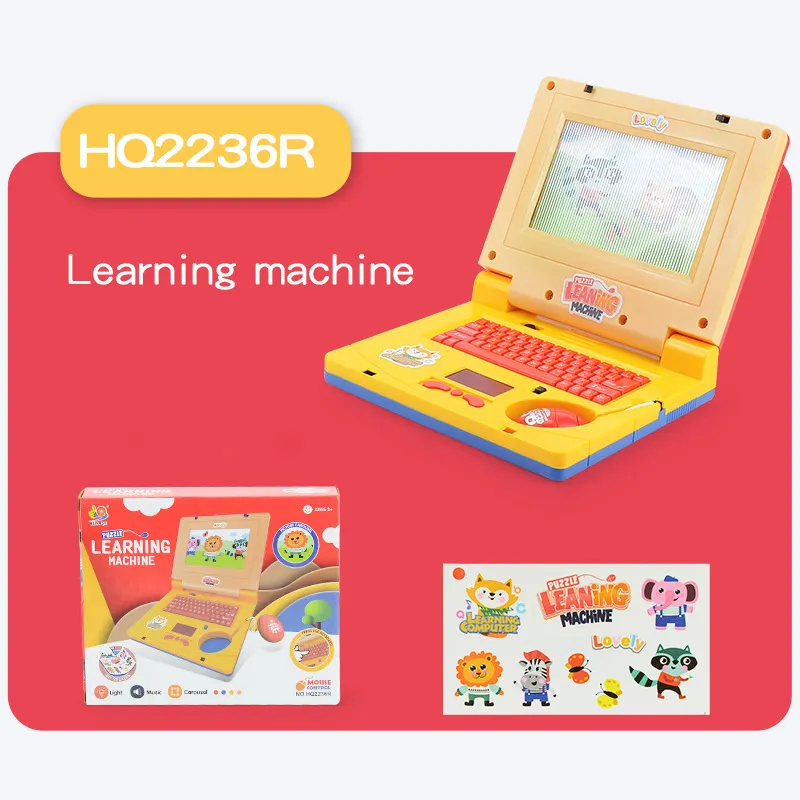 Educational Laptop for Kids Lights and Music Cartoon Learning Machine with Mouse Early Education Toys Color-A big image 1