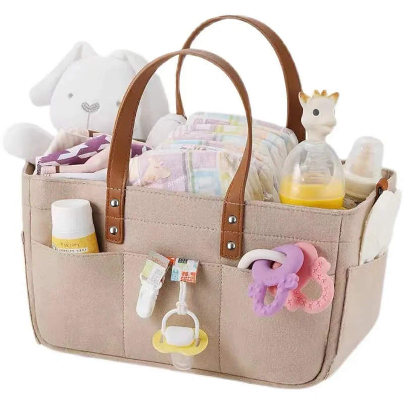 Baby Diaper Caddy Organiser Felt Portable Nursery Bin with Stroller Straps Color-B big image 1