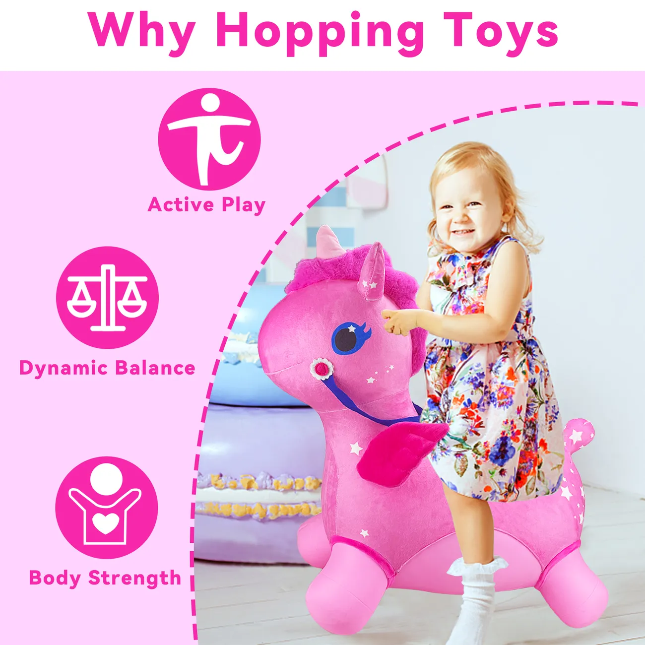 Inflatable Bouncy Unicorn Kids Bouncy Hopper Ride On Toys with Pump Indoor Outdoor Activity Toys Gift Color-A big image 1