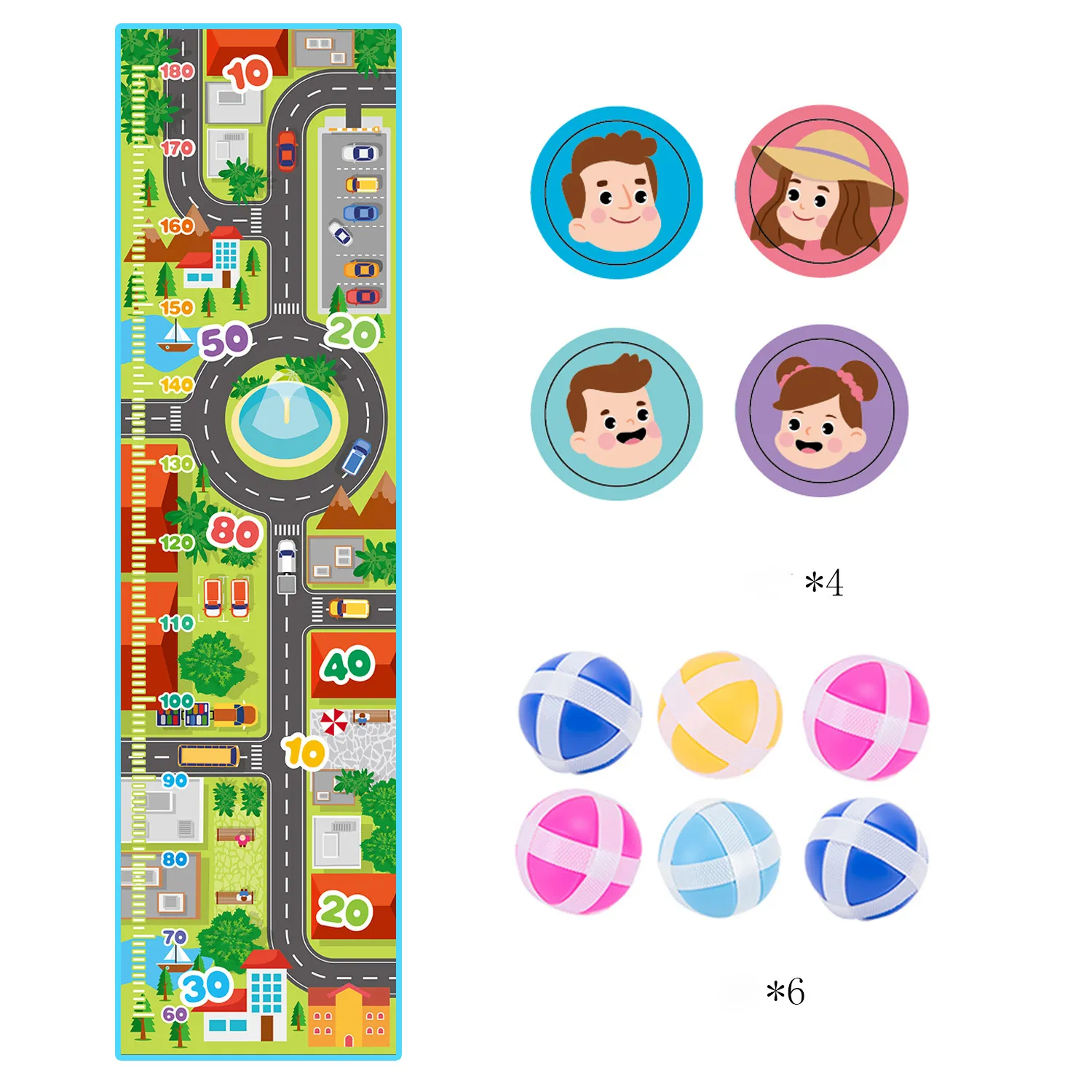 

Kids Jump Mat and Growth Chart Ruler for Kids Dart Board Game & Touch High Mat with 6 Sticky Balls and 4 Character Sticker