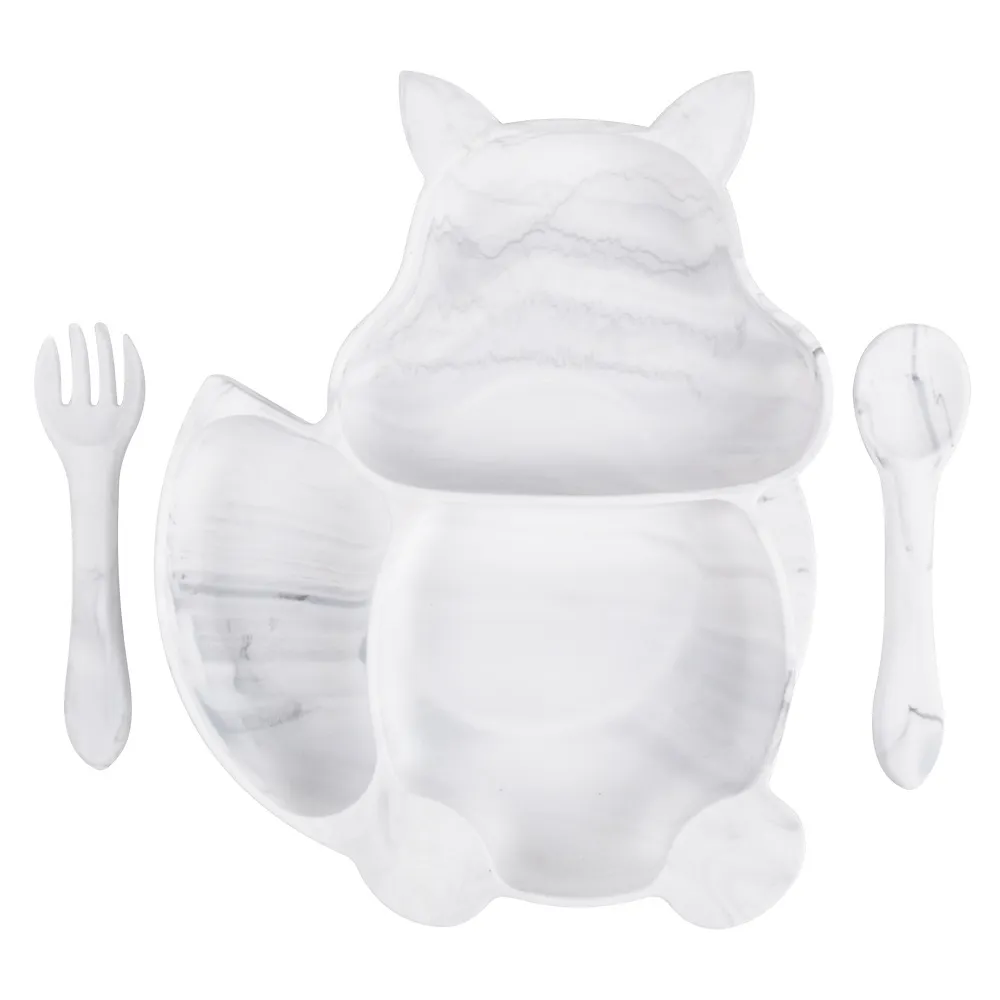 8-teiliges Silikon-Geschirrset für Babys mit Saugnapf, geteilten Tellern, verstellbarem Lätzchen, Schnabeltasse aus Strohhalm mit Deckel, Gabeln und Löffeln weiß big image 1