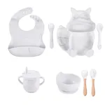 L'ensemble de vaisselle en silicone pour bébé 8 pièces comprend un bol à ventouse, des assiettes divisées, un bavoir réglable et un gobelet en paille avec couvercle, fourchettes et cuillères Blanc