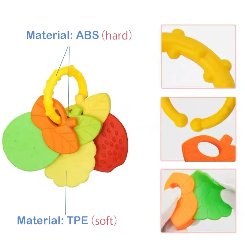 anneau de dentition pour bébé en forme de fruit anneaux de dentition pour bébé avec hochet jouets de dentition pour bébé Rose big image 1
