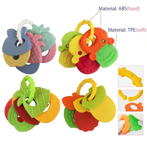 Baby Teether Fruit Shape Baby Teethers with Rattle Infant Teething Toys