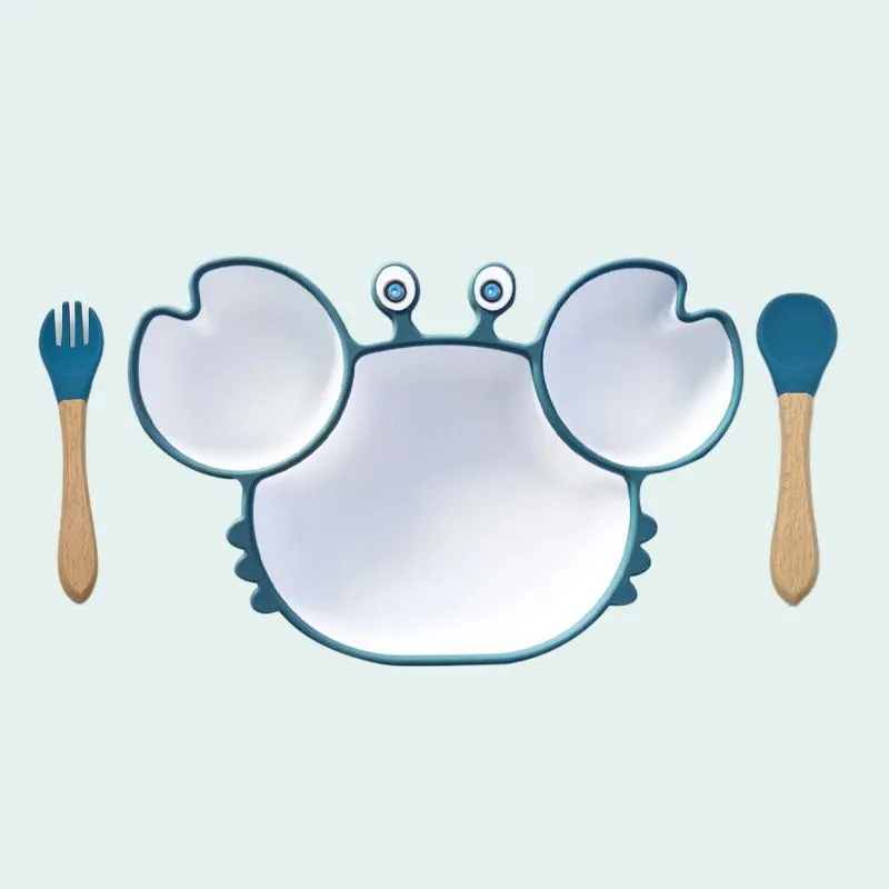 Children's Cartoon Crab Dinner Plate Complementary Food Suction Cup Type Anti-fall Tableware Set All-in-one Full Dinner Plate