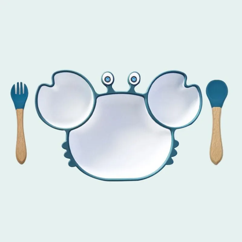 Children's Cartoon Crab Dinner Plate Complementary Food Suction Cup Type Anti-fall Tableware Set All-in-one Full Dinner Plate Color-A big image 1