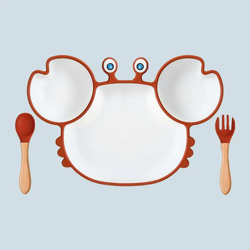 Children's Cartoon Crab Dinner Plate Complementary Food Suction Cup Type Anti-fall Tableware Set All-in-one Full Dinner Plate Color-B