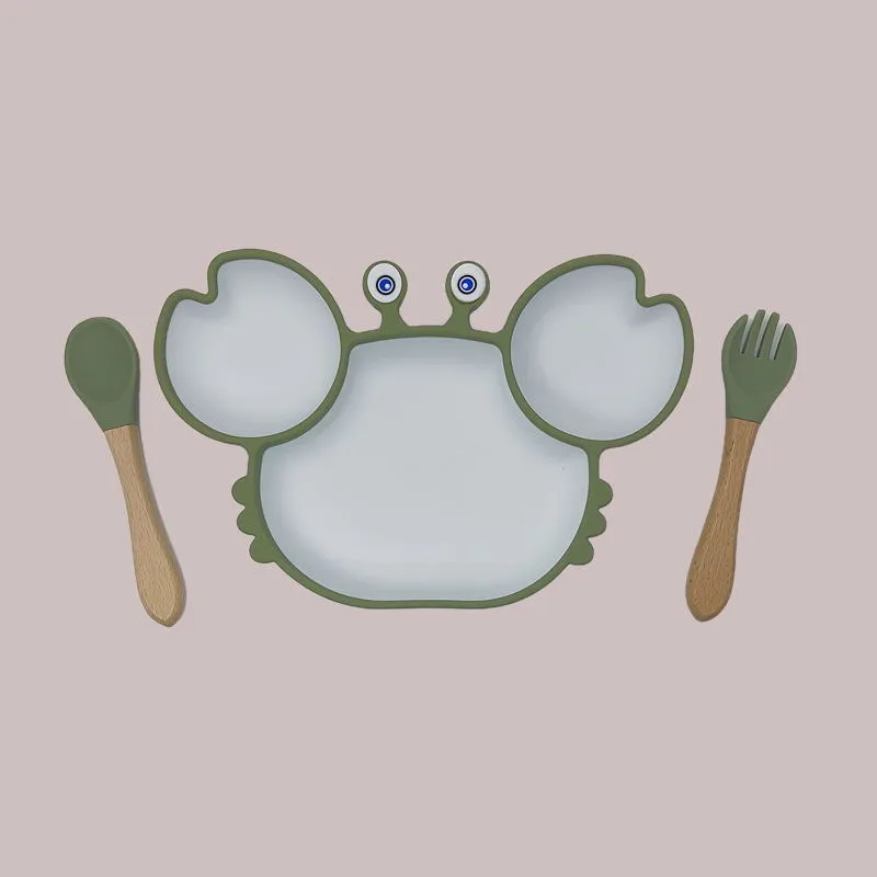Children's Cartoon Crab Dinner Plate Complementary Food Suction Cup Type Anti-fall Tableware Set All-in-one Full Dinner Plate Color-C