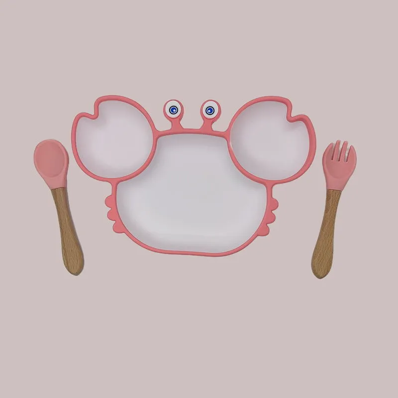 Children's Cartoon Crab Dinner Plate Complementary Food Suction Cup Type Anti-fall Tableware Set All-in-one Full Dinner Plate Color-D