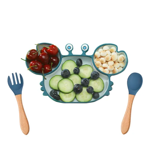 Children's Cartoon Crab Dinner Plate Complementary Food Suction Cup Type Anti-fall Tableware Set All-in-one Full Dinner Plate