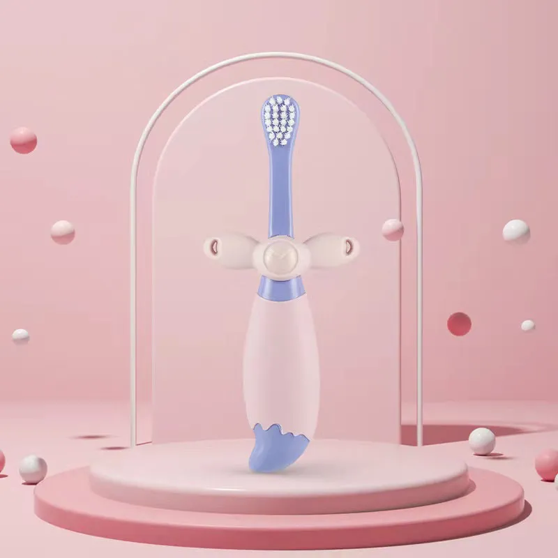 Toddlers Cartoon Toothbrush Manual Ultra-fine soft Toothbrush Kids Training Teeth Cleaning to Prevent Stuck Throat Color-B