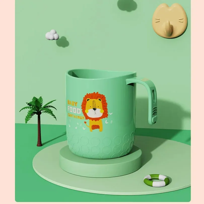 Wall-Mounted Toothbrush Cups Kids Cartoon Multi-purpose Water Cups about 270ML/9.13OZ Green