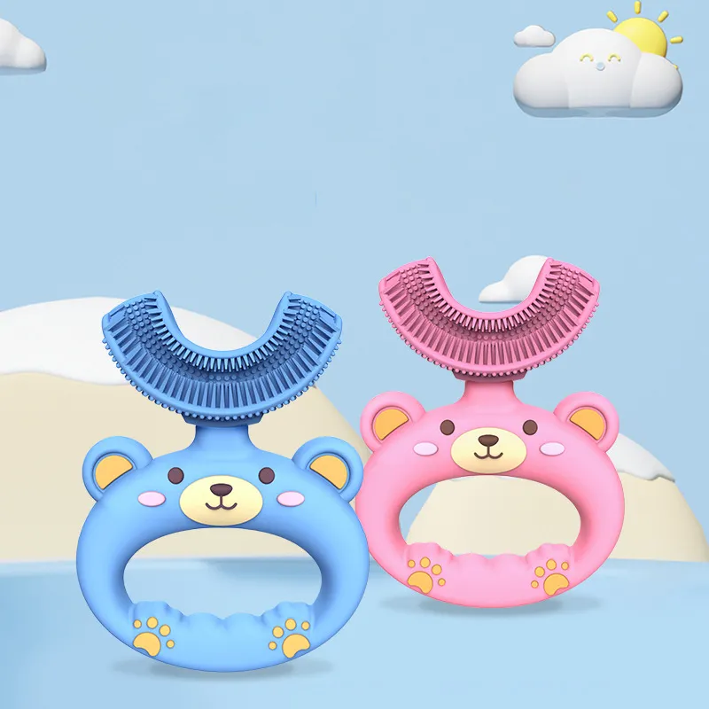 

Little Bear Pattern Toothbrush Silicone Cartoon U Shaped Heads Waterproof Oral Care for Baby/Toddlers Dental Cleaning