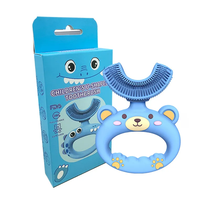 

Little Bear Pattern Toothbrush Silicone Cartoon U Shaped Heads Waterproof Oral Care for Baby/Toddlers Dental Cleaning